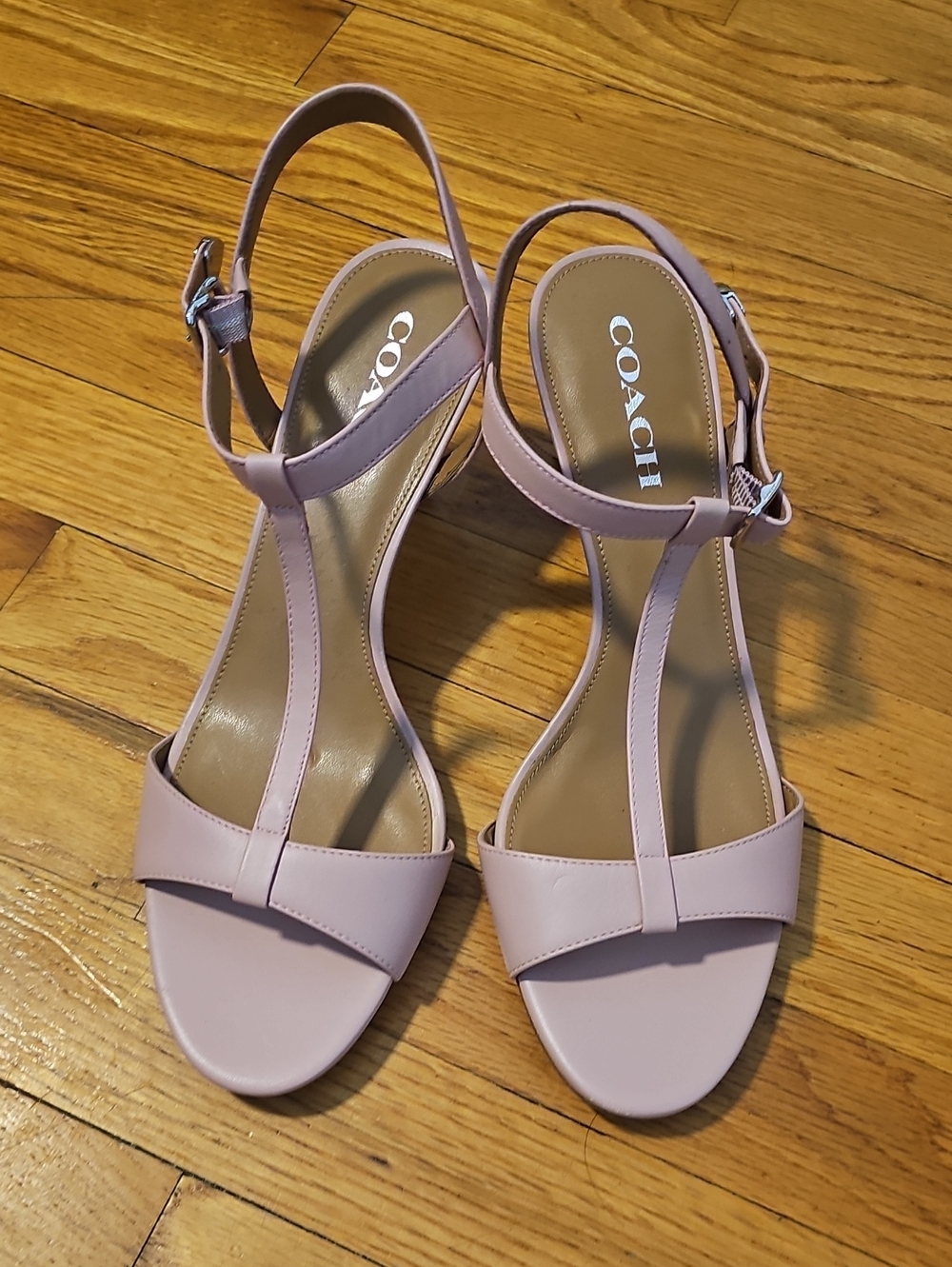 COACH Women's Blush Pink T-Strap Sandals